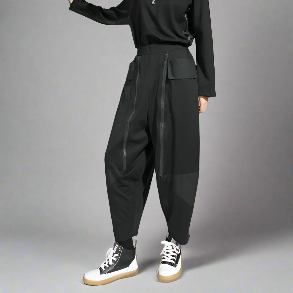Punk Zipper-Detail Baggy Trousers