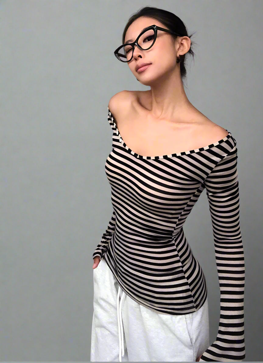 Striped Elegance Off-Shoulder Top