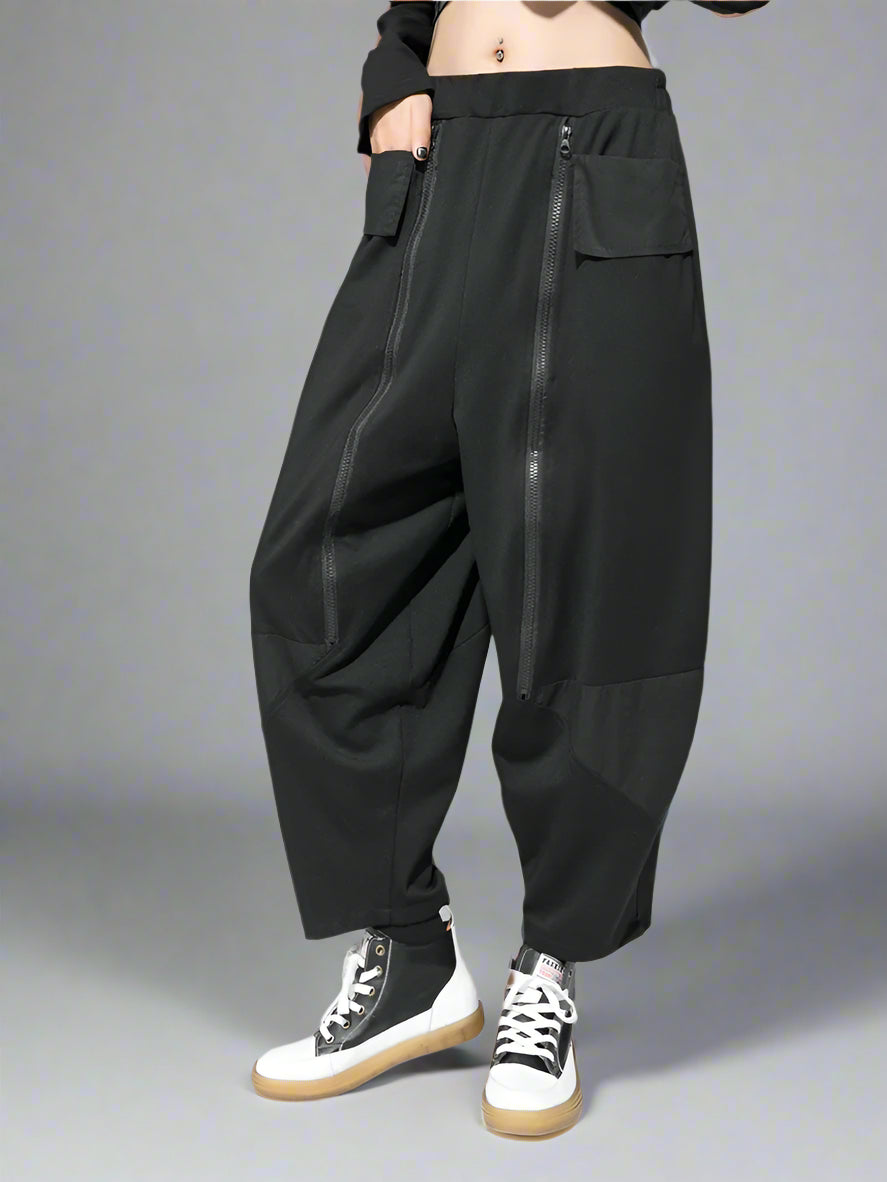 Punk Zipper-Detail Baggy Trousers