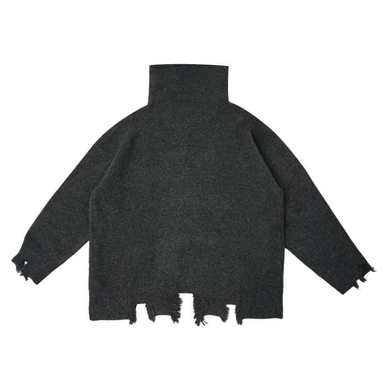 Dark Edge Turtleneck Pullover – Gothic Charisma in Dark Grey