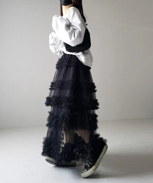 Midnight Frill Gothic Tiered Skirt