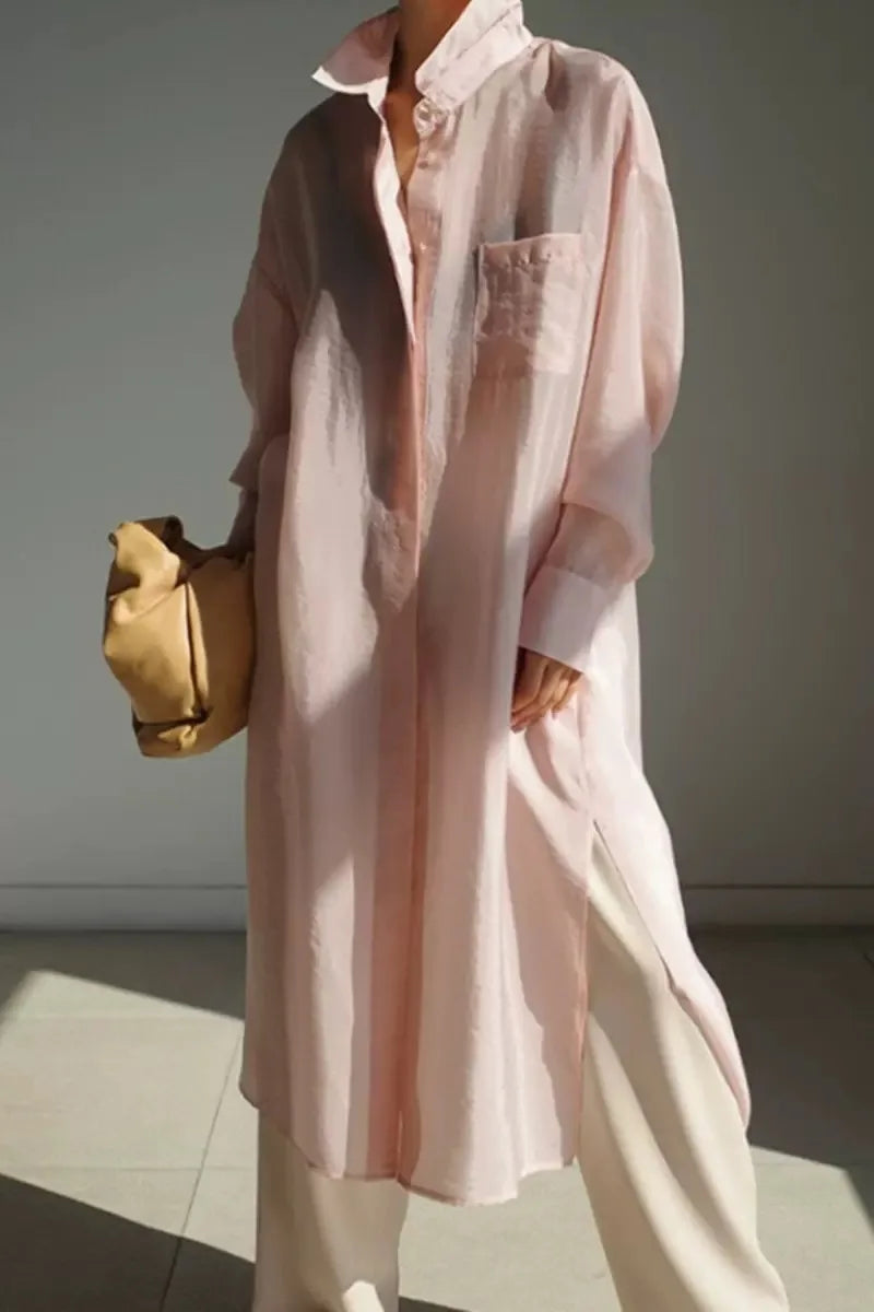 Blush Breeze: Lightweight Maxi Shirt-Blouse (Pink)