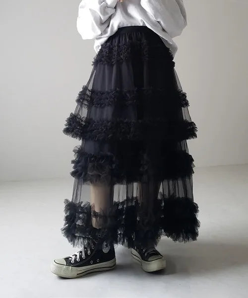 Midnight Frill Gothic Tiered Skirt