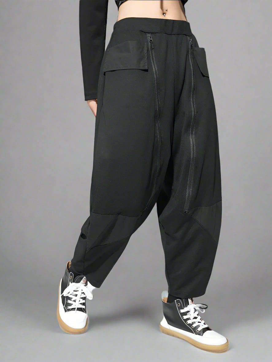 Punk Zipper-Detail Baggy Trousers