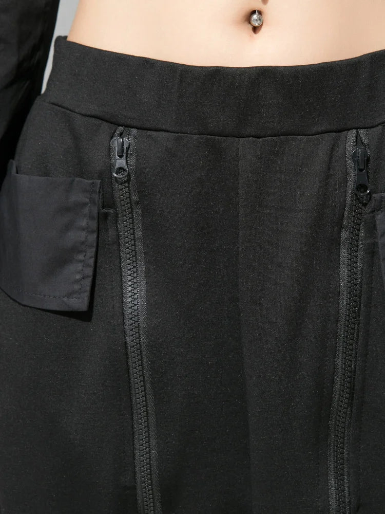 Punk Zipper-Detail Baggy Trousers