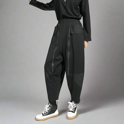 Punk Zipper-Detail Baggy Trousers