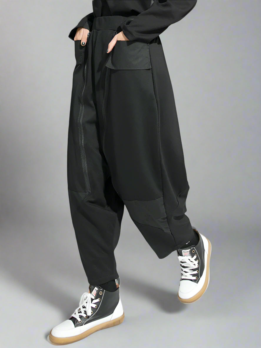Punk Zipper-Detail Baggy Trousers