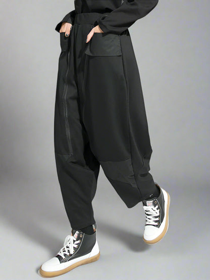 Punk Zipper-Detail Baggy Trousers