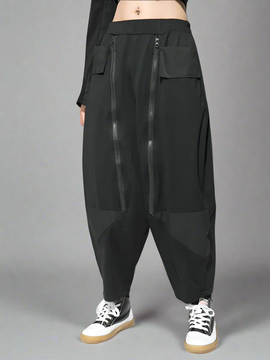 Punk Zipper-Detail Baggy Trousers