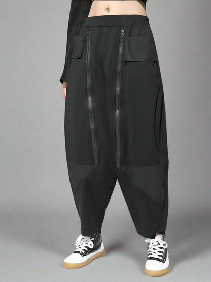 Punk Zipper-Detail Baggy Trousers