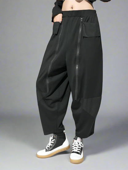 Punk Zipper-Detail Baggy Trousers