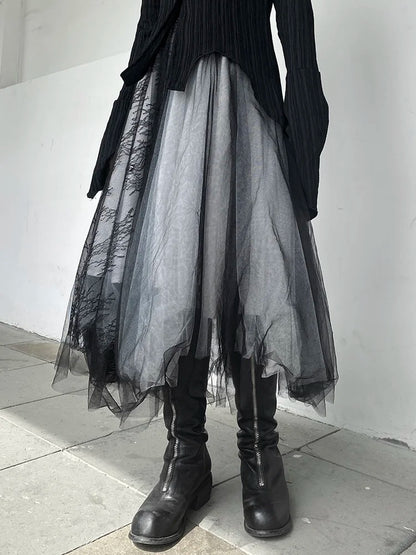 Ethereal Layers: Tulle Skirt with Printed Accents