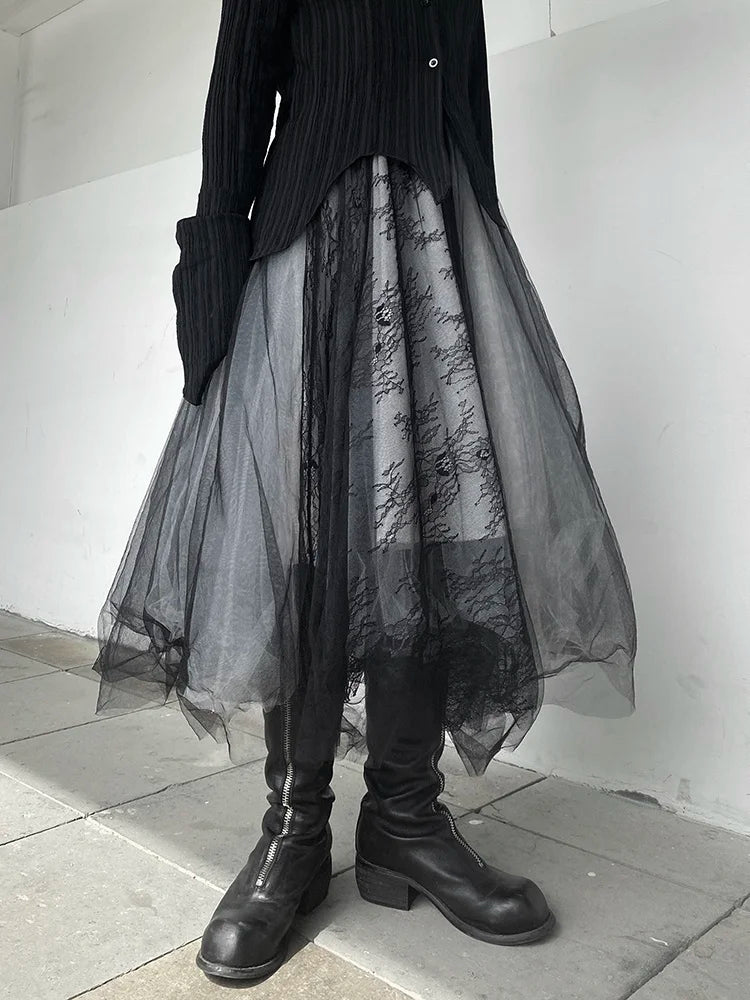Ethereal Layers: Tulle Skirt with Printed Accents