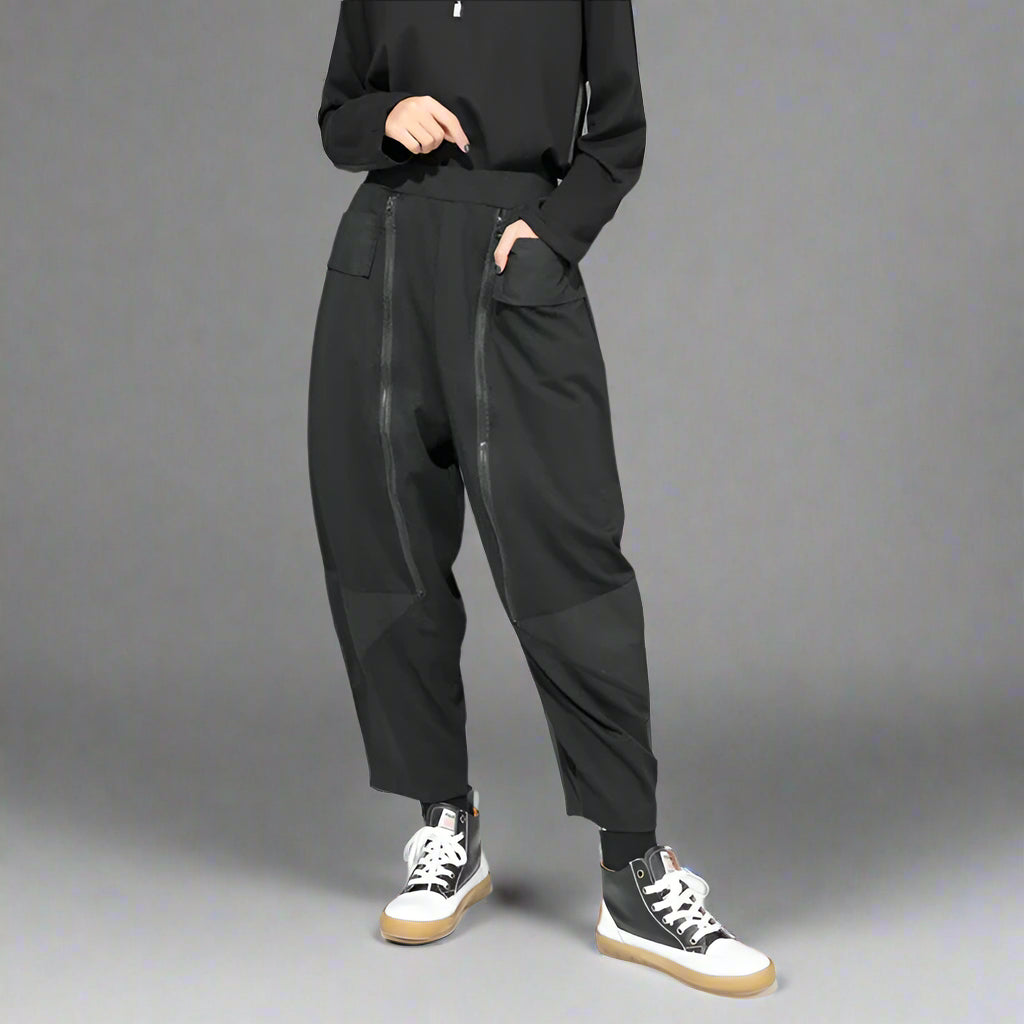 Punk Zipper-Detail Baggy Trousers