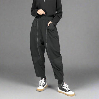 Punk Zipper-Detail Baggy Trousers