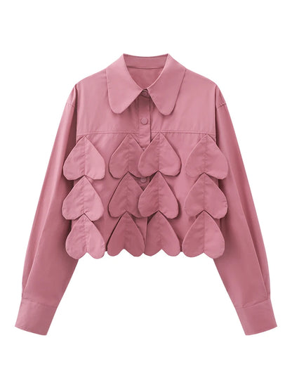 Heartfelt Charm Cropped Blouse – Romantic Edge