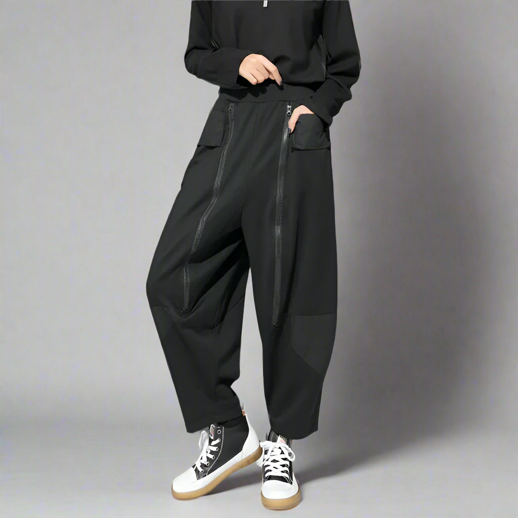 Punk Zipper-Detail Baggy Trousers