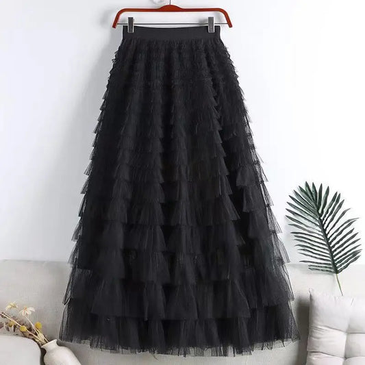Dark Romance Ruffled Maxi Skirt – Midnight Elegance