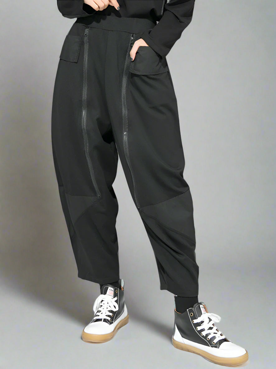 Punk Zipper-Detail Baggy Trousers