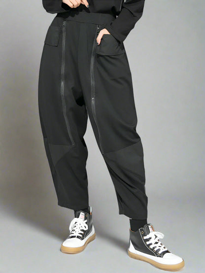 Punk Zipper-Detail Baggy Trousers
