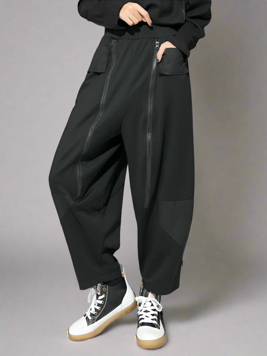 Punk Zipper-Detail Baggy Trousers