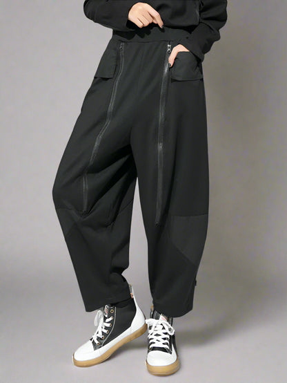 Punk Zipper-Detail Baggy Trousers