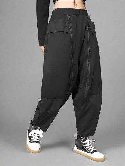Punk Zipper-Detail Baggy Trousers