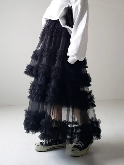Midnight Frill Gothic Tiered Skirt