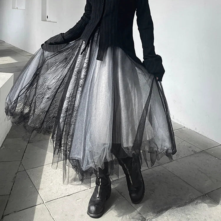 Ethereal Layers: Tulle Skirt with Printed Accents