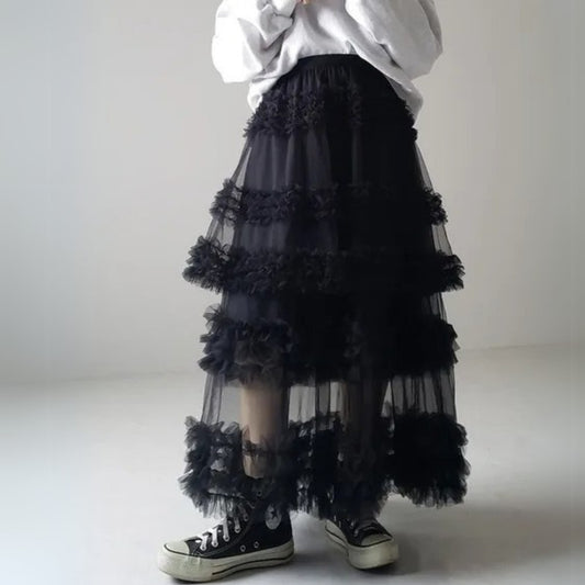 Midnight Frill Gothic Tiered Skirt